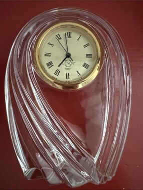 Vintage Lenox Clear Crystal Desktop Clock with Gold-Tone Dial and Black Hands